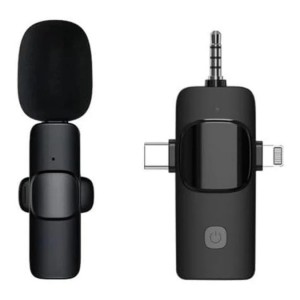 Tuff-Luv - Wireless Lavalier Lapel Microphone for Vlogging &amp; Streaming – 3 Way compatible (Android Type C - Apple iPhone 8 pin/Lightning &amp; 3.5mm jack) - Black (5056560420814)