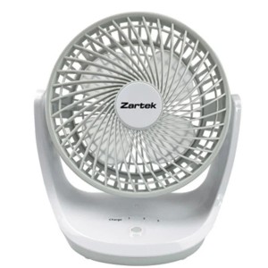 Zartek Rechargeable Portable Fan – White/Grey- 3 Speeds- Large Airflow- Wide Blades- USB Rechargeable- 2 x 2200mAH Batteries