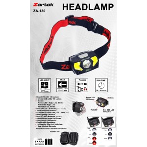 Headlamp LED- Round 120 lm- Sides 150 lm- uses 3 x AAA batteries (incl)