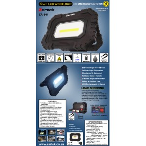 Emergency Light- Auto Power On -LED 10W Worklight 1000Lm- Recharge via USB- Powerbank - Type C USB Mains adaptor incl- Rubberised- Magnetic