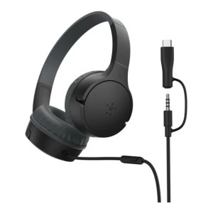 Belkin - SoundForm Mini Wired On-Ear Headphones - USB-C &amp; 3.5mm - Black