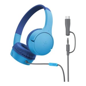 Belkin - SoundForm Mini Wired On-Ear Headphones - USB-C &amp; 3.5mm - Blue