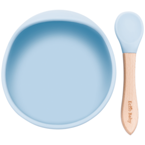 Silicone Suction Bowl and Spoon Set - Powder Blue