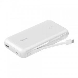 Belkin - BoostCharge Power Bank 20K- PD 30W with USB-C Integrated Cable and USB-C &amp; USB-A ports- White (745883898961)