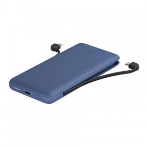 Belkin - BoostCharge Plus 10K Power Bank USB-C 18W PD with 2 Integrated cables- USBC &amp; Lightning- Blue
