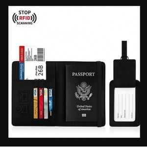 Tuff-Luv - RFID Passport Holder and Luggage Tag Set – PU Leather Travel Wallet -  Black