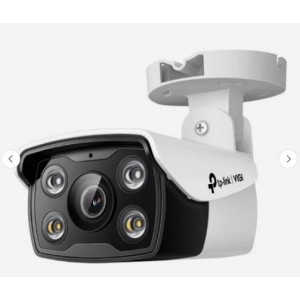 TP-Link VIGI 4MP Outdoor Full-Color Bullet Network Camera- IR/White Light- PoE/12V DC- 4 mm Fixed Lens- Built-In Microphone- Speaker- micro-SD Slot- IP66