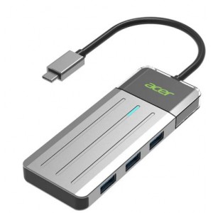 Acer ZL.DCK11.002 ODK3H0 USB-C 5-In-1 Mini Dock With 3X USB3.2 Gen1 5Gbps- HDMI 4K@60Hz And USB-C 100W (Max) Power Delivery - Grey Colour
