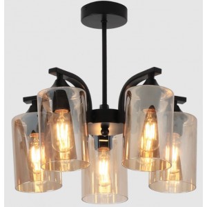 IRON &amp; GLASS CHANDELIER 5X60W ES