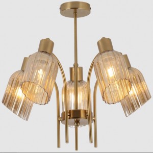 Gold Chandelier With Glass 5X40W Es