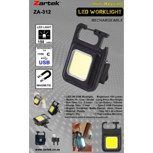 mini Keyring Worklight 150Lm  COB- Recharge via USB-C 100mAH Battery- Plastic- Magnetic