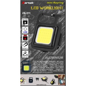 mini Keyring Worklight500Lm 5W COB- with REDlight- Recharge via USB-C 500mAH Battery- Aluminium- Magnetic