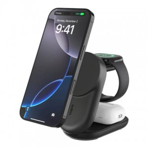 Belkin - UltraCharge QI2 3-in-1 Foldable Charging Stand - 25 Watt - Black