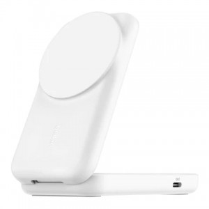 Belkin - UltraCharge QI2 2-in-1 Foldable  Charging Stand 25Watt - White E-com Exclusive