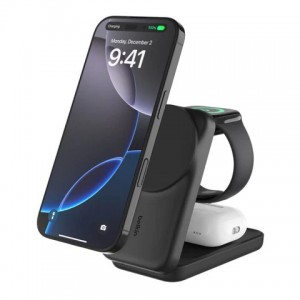 Belkin - UltraCharge 25 Watt QI2 3-in-1 Foldable Charger - Black - E-com Exclusive