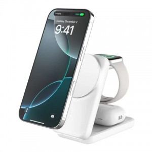 Belkin - UltraCharge 25 Watt QI2 3-in-1 Foldable Charger - White E-com Exclusive