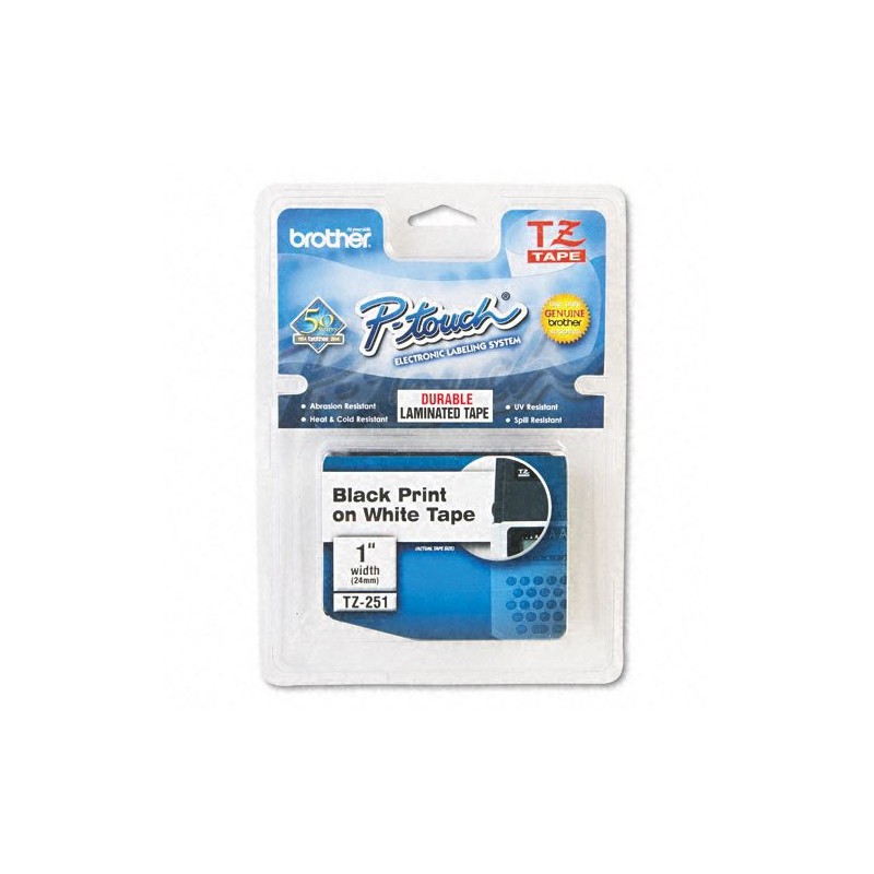 Brother TZ251 1" P-Touch TZ Laminated Tape, White