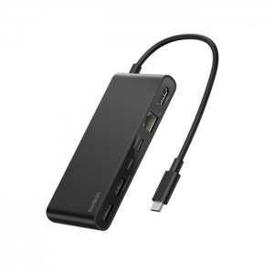 Belkin - 8 in 1 - Mobile USB-C Port Hub with 1 x 4K HDMI Display @ 60Hz- 1 x USB-C 100 Watt Power Delivery Port with 1 x USB-C Ports and 2 x USB-A Ports 1 x Ethernet Port (2.5gb) with Micro and SD Car