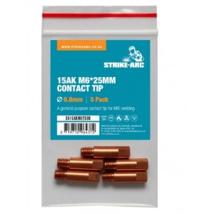 STRIKE-ARC Mig Contact Tip 15AK M6 25MM 0.8MM 5PAC