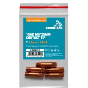 STRIKE-ARC Mig Contact Tip 15AK M6 25MM 1.2MM 5PAC
