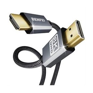 BENFEI HDMI Male-to-Male 8K@60Hz 1.8m Cable Aluminum Shell Nylon Braided- Gold-Plated Connectors and Ultra High-Speed of 48Gbps – Grey Colour