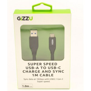 GIZZU USB3.1 A to USB-C 1m Cable Black