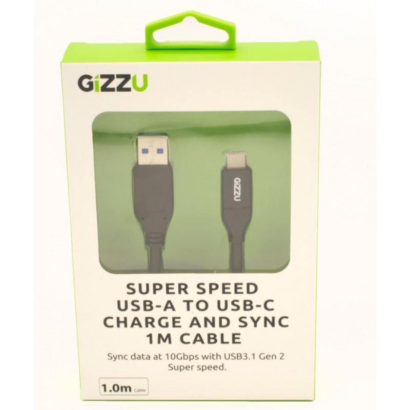 GIZZU USB3.1 A to USB-C 1m Cable Black