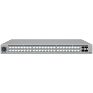 Ubiquiti 48-port- Layer 3 Etherlighting switch with 2.5 GbE and PoE++ output- 16x 2.5 GbE ports including (8) PoE+ and (8) PoE++- 32x GbE ports including (24) PoE+ and (8) PoE++- 4x 10G SFP+ ports- DC