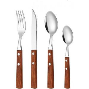 Stainless Steel Wooden Handle 4 Piece Steak Knife Cutlery Set