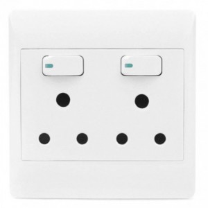 4x4 DUAL MAINS 16A WALL SOCKET FLUSH MNT WHITE WITH SWITCH STI-1080