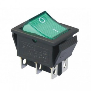 ROCKER SWITCH DPDT 32x25mm GREEN ILLUMINATE 6P KCD2-2-202N 220V GR