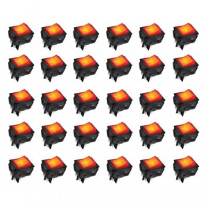 LARGE ROCKER SWITCH DPST 29x22 RED ILUMINATED - 50/BOX KCD2-2-201N-220V