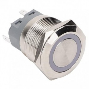 22mm PUSH BUTTON SWITCH MOM SPDT IILLUM GREEN 220VAC 5A PB-STEEL-ILL-MOM-G
