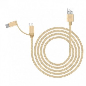 ADAPT / CHARGE LEAD USB TO MICRO &amp; TYPE-C GOLD 1m 170386