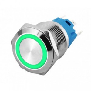 PUSH BUTTON SWITCH 1xNO/NC SPDT 5A 12V M19 D22 L35 LATCHING GREEN LAS3-19F-W11EL-GREEN