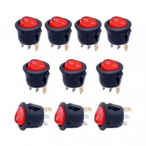 Round Rocker Switch Spst 3P Illuminated Red - 100/BAG KCD1-5-101N-RD