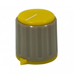 CAPPED KNOB 21mm POINT 6.4MM SHAFT YELLOW &amp; GREY - DEBULK KN116-E-64-G-YEL