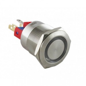 22mm PUSH BUTTON SWITCH LAT IILLUM METAL 250VAC 5A GREEN PB-STEEL-ILL-LAT-G