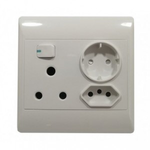SWITCHED WALL SOCKET 16A +EURO+SCHUKO 4x4 FLUSH MOUNT STI-1087