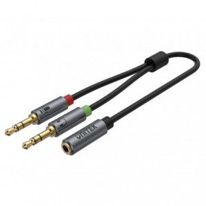 COMBINER STERIO AUDIO &amp; MICROPHONE TO 4 WAY HEADPHONE SOCKET- 3.5mm Y-C957ABK