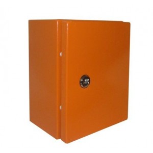 STEEL ENCLOSURE ORANGE LOCKABLE 1-KEY HOLE 400x400x200mm ENCL-XJ1-4040/200