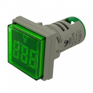 VOLTMETER INDICATOR SQU 500VAC 22mm GREEN PL-ND22-SQ-500A-G