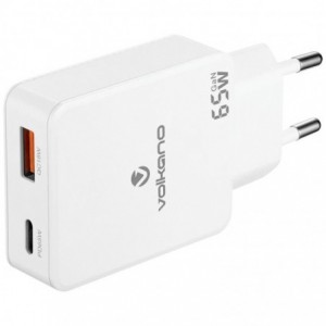 Volkano Potent Duo series 65W Dual USB and USB-C PD Compact Wall Charger