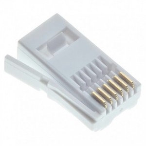 RJ12 Plug 6P6C Right Lever White British Type 6W6P