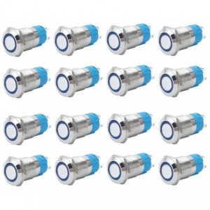 PUSH BUTTON SWITCH 1xNO/NC SPDT 5A 12V M19 D22 L35 LATCHING BLUE - 40/BOX LAS3-19F-W11EL-BL