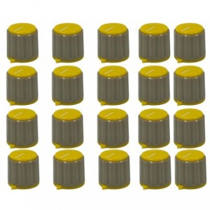 CAPPED KNOB 21mm POINT 6.4MM SHAFT YELLOW &amp; GREY - 100/BOX KN116-E-64-G-YEL
