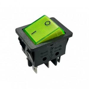 ROCKER SWITCH DPDT 30x22 GRN ILU QUICK-CONNECT B127B-GREEN