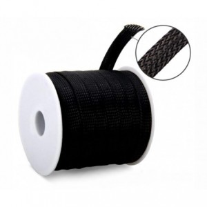 BRAIDED SLEEVING FLAT5 EXP OD8mm BK - 100m/R PET5-BK