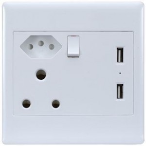 SLIMLINE WALL SOCKET 126x126 WITH 2 x USB JZ-ZA-002