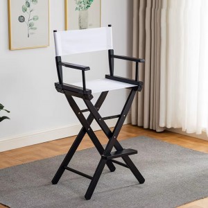 Foldable Solid Black Wood Tall Director's Makeup Chair